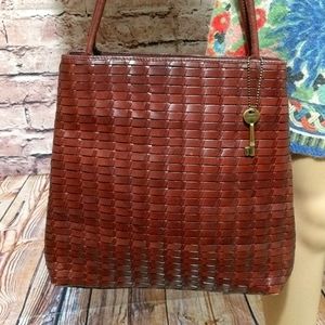 FOSSIL VINTAGE WOVEN LEATHER SHOULDER BAG